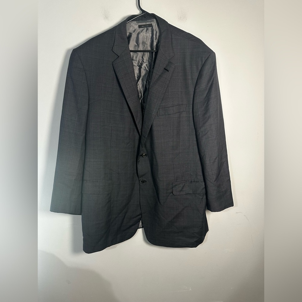 Brioni‎ Mens Gray Plaid Wool 2-Button Blazer Sport Coat Jacket 50L Made in Italy